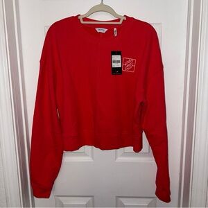 PELOTON Apparel Red Orange Soft French Terry Crop Pull Over Size Large NWT
